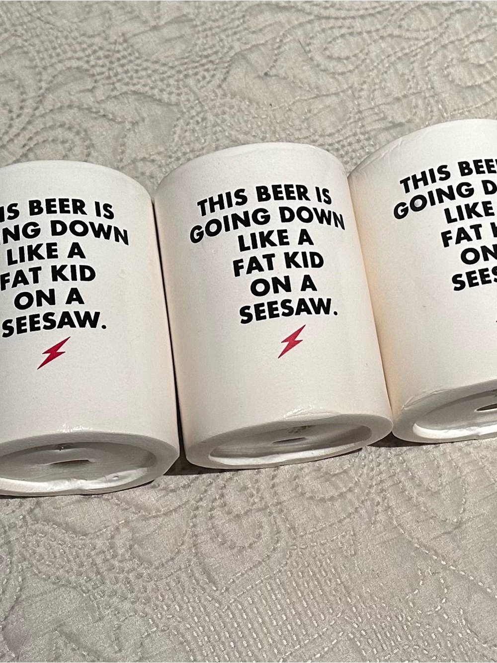 Novelty White Can Cooler - 'This Beer Is Going Down'